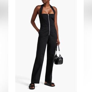 FRAME Women’s Halter Jumpsuit Straight Leg Front Zip‎ Plissé Trim Size Small
